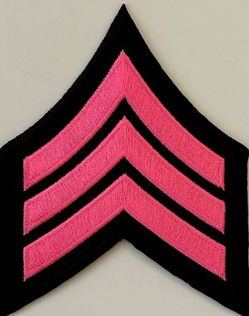 SERGEANT (SGT) CHEVRONS - PINK on BLACK - SOLD in PAIRS.